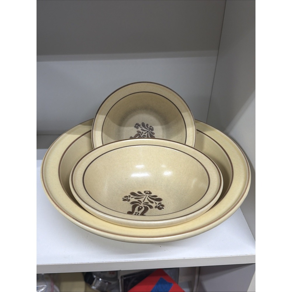 Vintage Pfaltzgraff Brown Village Large 9" Serving Bowl and 2 smaller bowls set